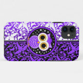 紫色のダマスク織およびかわいいフクロウ Case-Mate iPhoneケース (裏面(横))