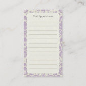 紫色のダマスク織のアポイントメントの名刺 予約カード (裏面)
