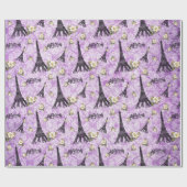 紫色のダマスク織のエッフェル塔 ラッピングペーパー (フラット)