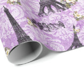 紫色のダマスク織のエッフェル塔 ラッピングペーパー (ロールコーナー)