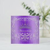 紫色のダマスク織のキンセアニェラのダイヤモンドのティアラの招待 招待状 (スタンド正面)