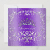 紫色のダマスク織のキンセアニェラのダイヤモンドのティアラの招待 招待状 (正面)