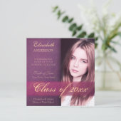 紫色のダマスク織のグランジな卒業の発表 案内状 (スタンド正面)