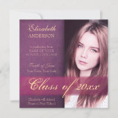 紫色のダマスク織のグランジな卒業の発表 案内状 (正面)
