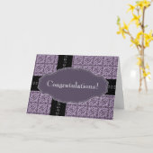紫色のダマスク織のステッチのお祝いカード カード (黄色い花)