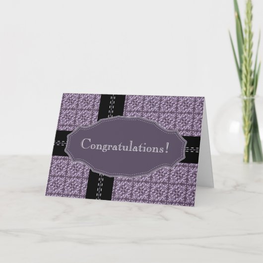紫色のダマスク織のステッチのお祝いカード カード (正面)