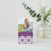 紫色のダマスク織の写真の結婚式の飲み物のバウチァ 割引カード (スタンド正面)