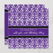 紫色のダマスク織の第20バースデーパーティ招待状 招待状 (正面/裏面)