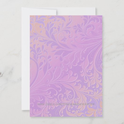 紫色のダマスク織の結婚式の招待 招待状 (裏面)