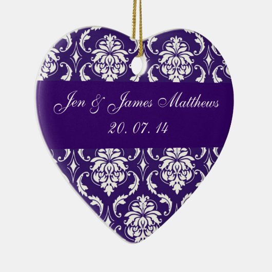 紫色のダマスク織の結婚式はオーナメント感謝していしています セラミックオーナメント (右)