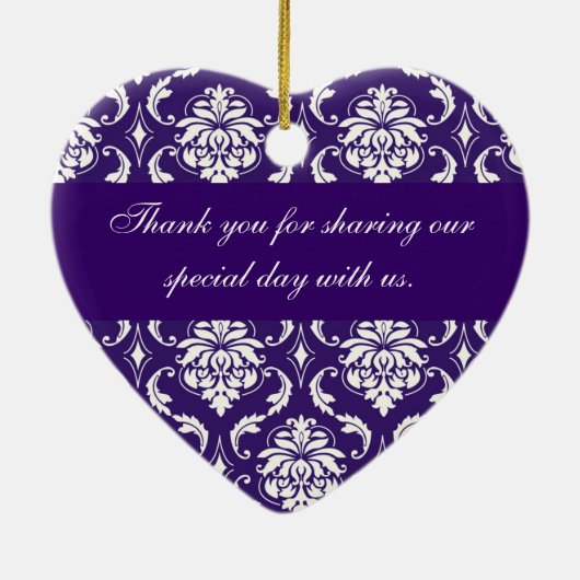 紫色のダマスク織の結婚式はオーナメント感謝していしています セラミックオーナメント (裏面)
