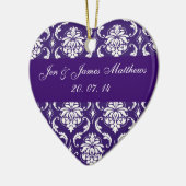 紫色のダマスク織の結婚式はオーナメント感謝していしています セラミックオーナメント (左)