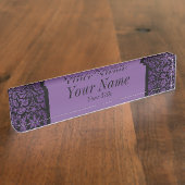 紫色のダマスク織パターンは及び| DIYの文字を黒くします デスクネームプレート (側面)