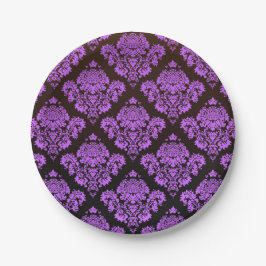 、紫色のダマスク織、ヴィンテージ、アンティーク、パターン、上品、e黒い ペーパープレート