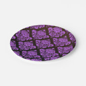 、紫色のダマスク織、ヴィンテージ、アンティーク、パターン、上品、e黒い ペーパープレート (アングル)