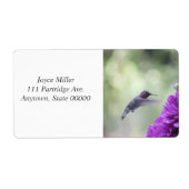 紫色のダリアを持つハチドリ ラベル (正面)