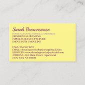 紫色のダークスキン清掃レディーハウスクリーニング 名刺 (裏面)