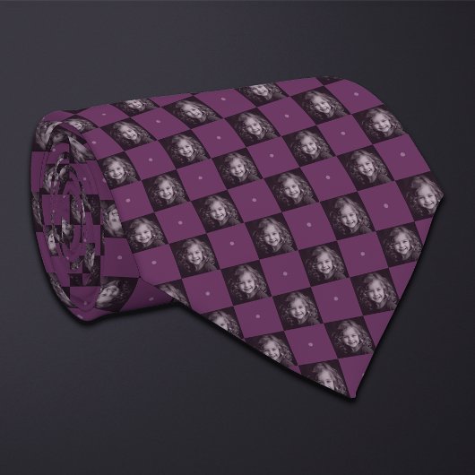 紫色のチェッカーボード写真パターン1フォトネックタイ ネクタイ