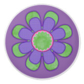 紫色のチェックフラワー セラミックノブ (正面)