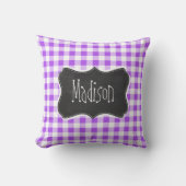 紫色のチェック模様のギンガム; ヴィンテージの黒板 クッション (正面)