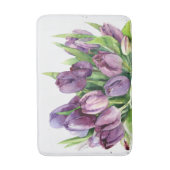 紫色のチューリップの花の水彩画パターン バスマット (正面縦)
