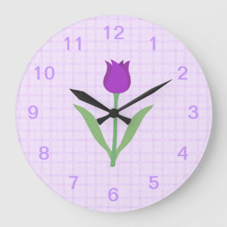 紫色のチューリップの花。 ラージ壁時計