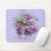 紫色のチューリップをレースのマウスパッドに マウスパッド (マウス)