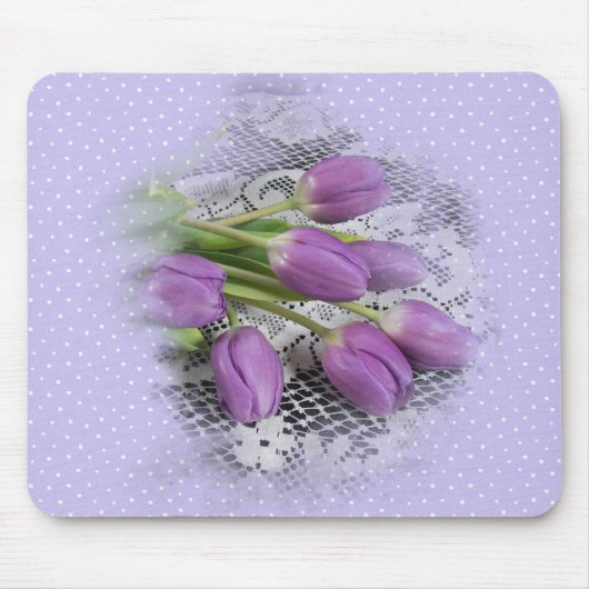 紫色のチューリップをレースのマウスパッドに マウスパッド (正面)