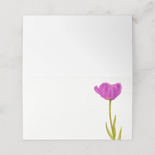 紫色のチューリップウォーターカラーアートゲスト座席表 プレイスカード (外部開封)