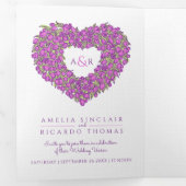 紫色のチューリップハートアートモノグラム結婚ズ 三つ折り招待状 (内部最初)