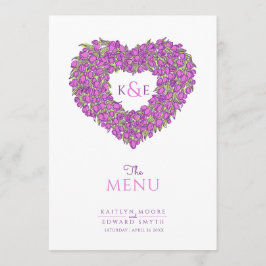 紫色のチューリップハートリース結婚モノグラムのメニュー メニュー