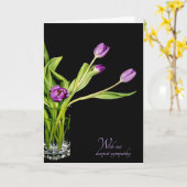 紫色のチューリップブーケオンブラック悔やみや弔慰 カード (黄色い花)