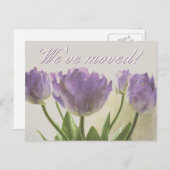 紫色のチューリップ付き新しいアドレスポストカードプリント 案内ポストカード (正面/裏面)