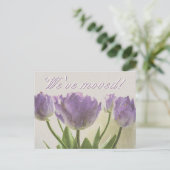 紫色のチューリップ付き新しいアドレスポストカードプリント 案内ポストカード (スタンド正面)