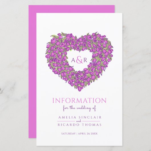 紫色のチューリップ結婚ハートのゲスト情報 (正面/裏面)