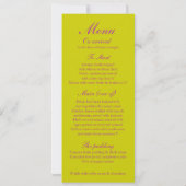 紫色のチューリップ結婚式のレセプションディナーメニュー 招待状 (裏面)