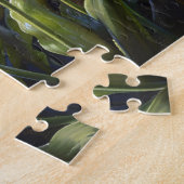 紫色のチューリップ緑豊かな花油絵 ジグソーパズル (側面)