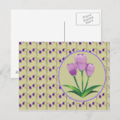 紫色のチューリップ花のヴィンテージパターン赤ちゃんシャワー インビテーションポストカード (正面/裏面)