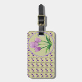 紫色のチューリップ花のヴィンテージ柄かわいい ラゲッジタグ (正面縦)