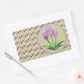 紫色のチューリップ花のヴィンテージ柄かわいい 長方形シール (封筒)