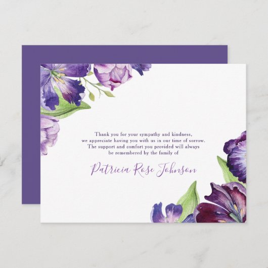 紫色のチューリップ花葬祭記念ありがとう サンキューカード (正面/裏面)