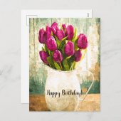 紫色のチューリップ、春の花束の誕生日の芸術 シーズンポストカード (正面/裏面)