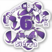 紫色のチームカラーバスケットボールの子供のスポーツ シール (正面)