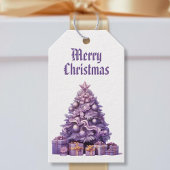 紫色のツリーノスタルジックメリークリスマス ギフトタグ