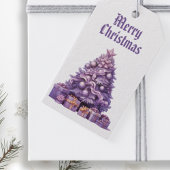 紫色のツリーノスタルジックメリークリスマス ギフトタグ