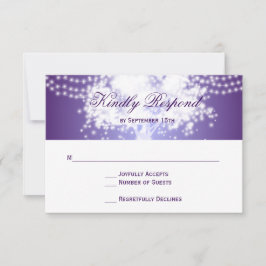 紫色のツリー文字列ライトウェディングRSVPカード 出欠カード