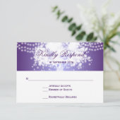 紫色のツリー文字列ライトウェディングRSVPカード 出欠カード (スタンド正面)