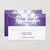 紫色のツリー文字列ライトウェディングRSVPカード 出欠カード (正面/裏面)