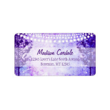 紫色のツリー文字列ライト結婚の住所 シール