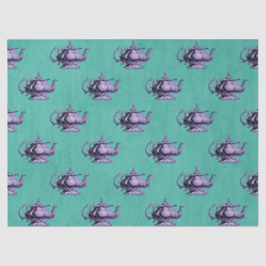 紫色のティーポットのティール（緑がかった色）デコページ 薄葉紙 (正面)